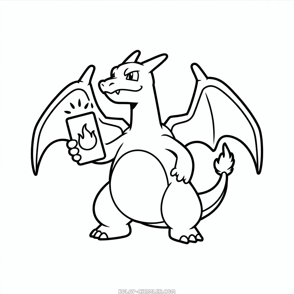 Charizard'ın Pokémon Kartlarıyla Oynaması Kolay Çizimi