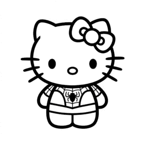 Kolay Hello Kitty'nin Spider Man kostümünde Çizimi