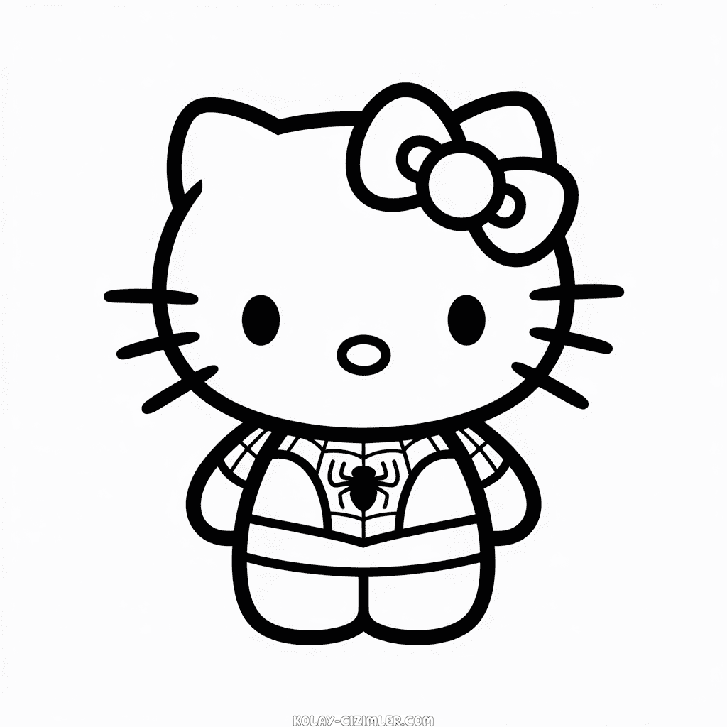 Kolay Hello Kitty'nin Spider Man kostümünde Çizimi