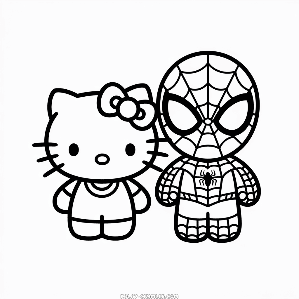 Kolay Hello Kitty ve Spider-Man Çizimi