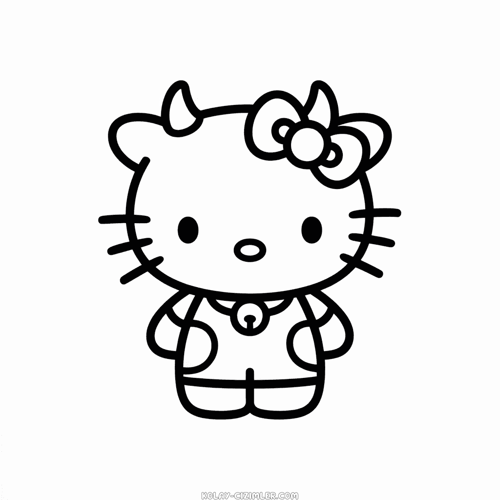 Hello Kitty'nin İnek Kostümünde Kolay Çizimi