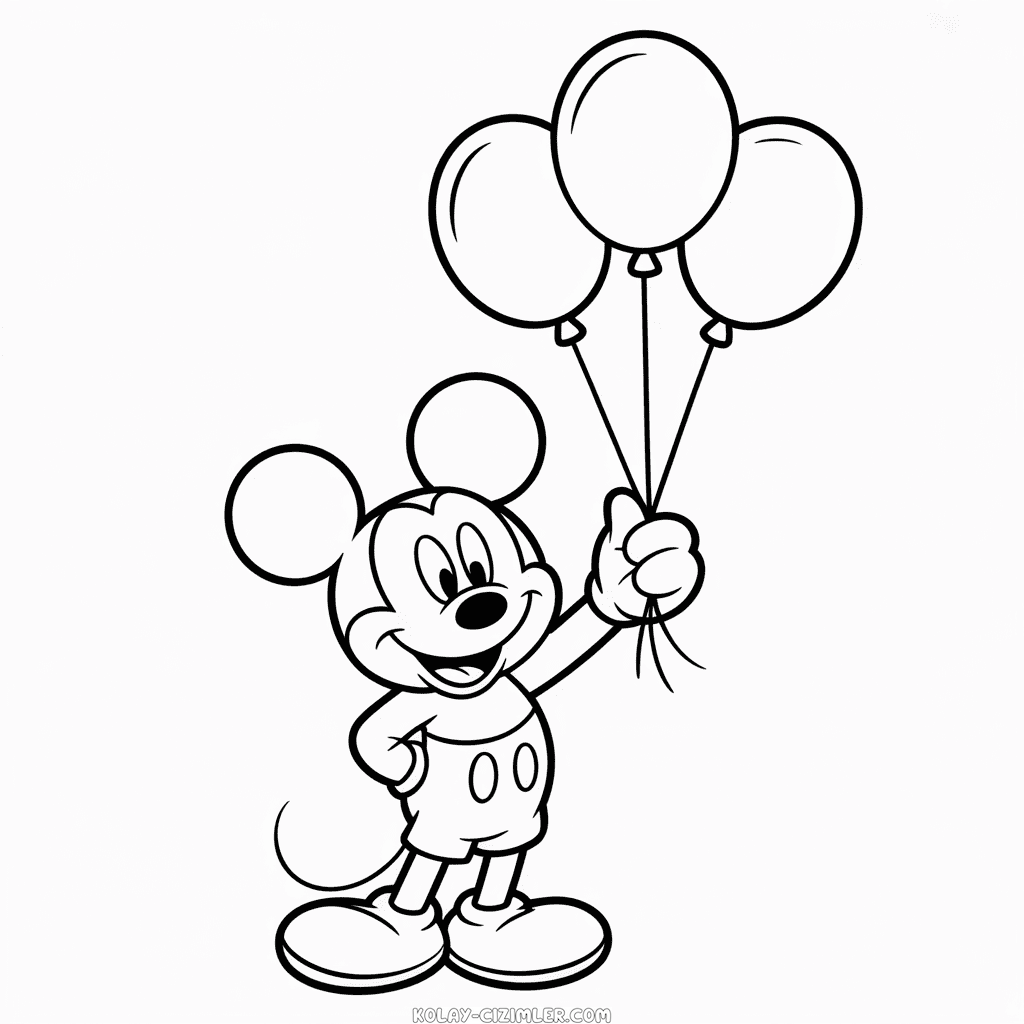 Mickey Mouse Balon Tutan Kolay Çizimi