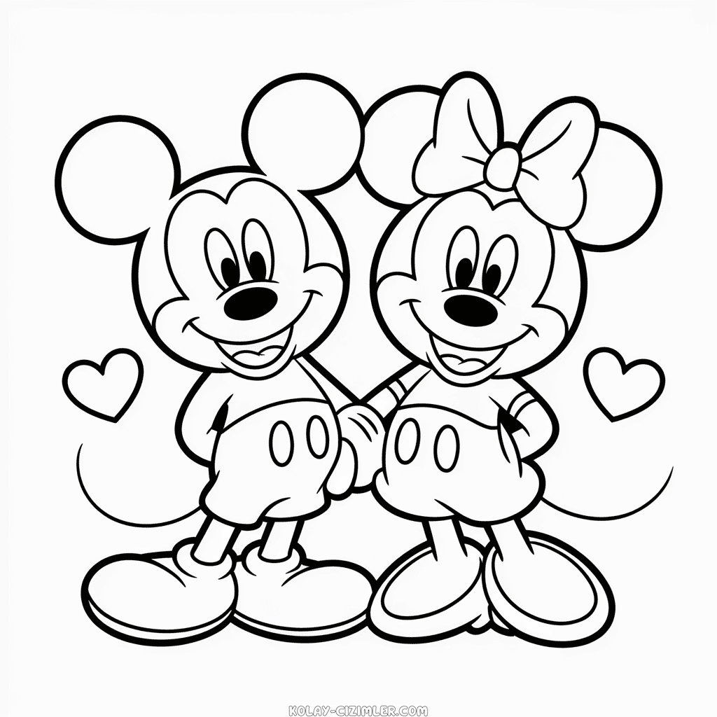 Mickey Mouse Çifti Kolay Çizimi