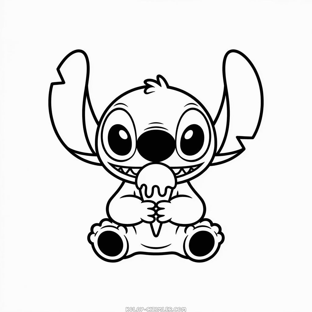 Stitch'in Dondurma Yemesi Kolay Çizimi