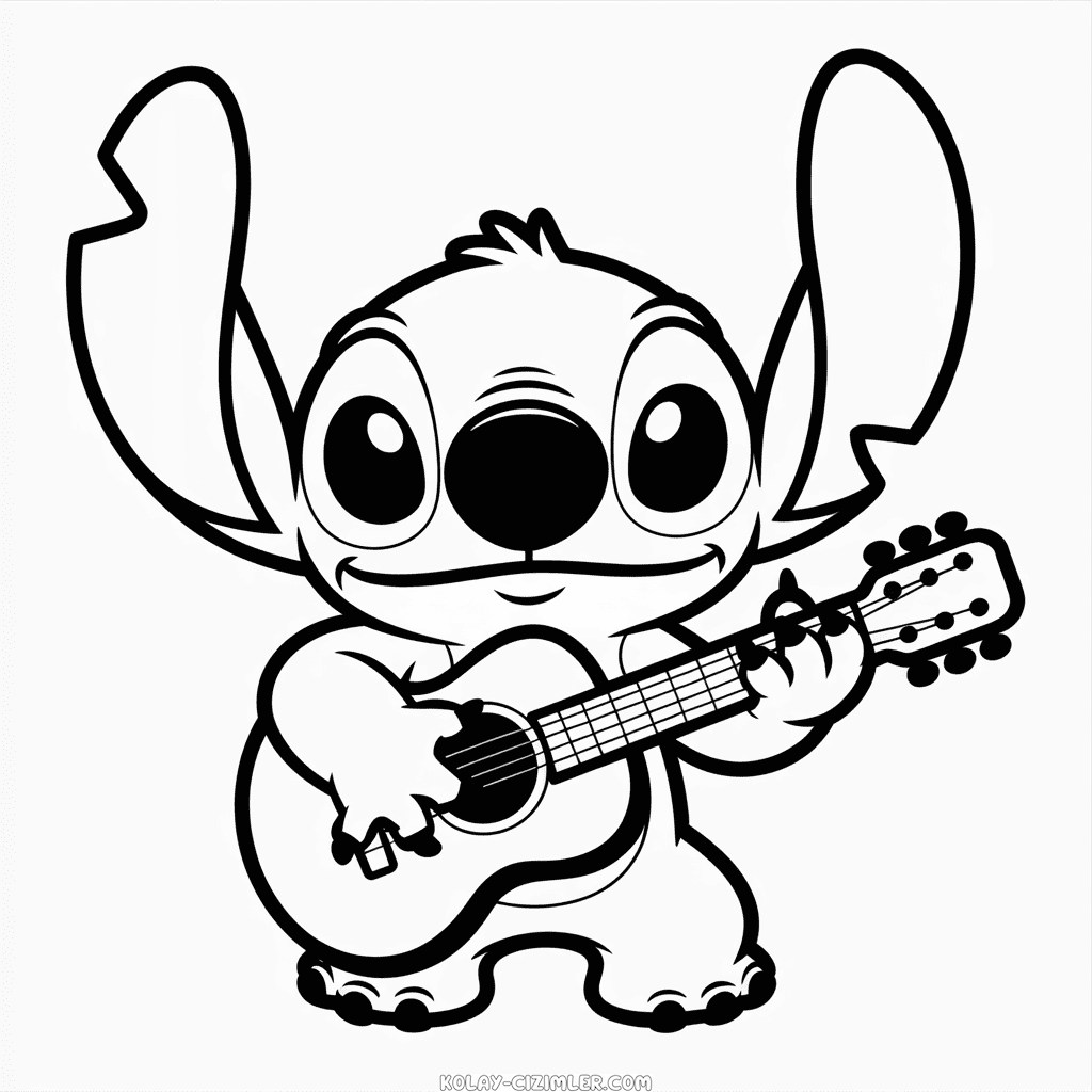 Stitch'in Gitar Çalması Kolay Çizimi