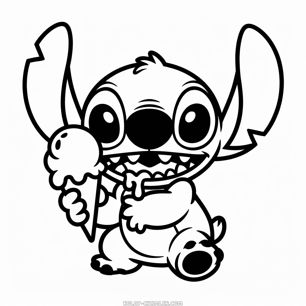 Dondurma ile Stitch Kolay Çizimi